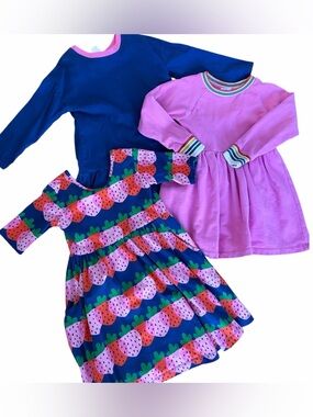 Girls' Navy, Pink & Strawberry Print Dresses - 3-Pack